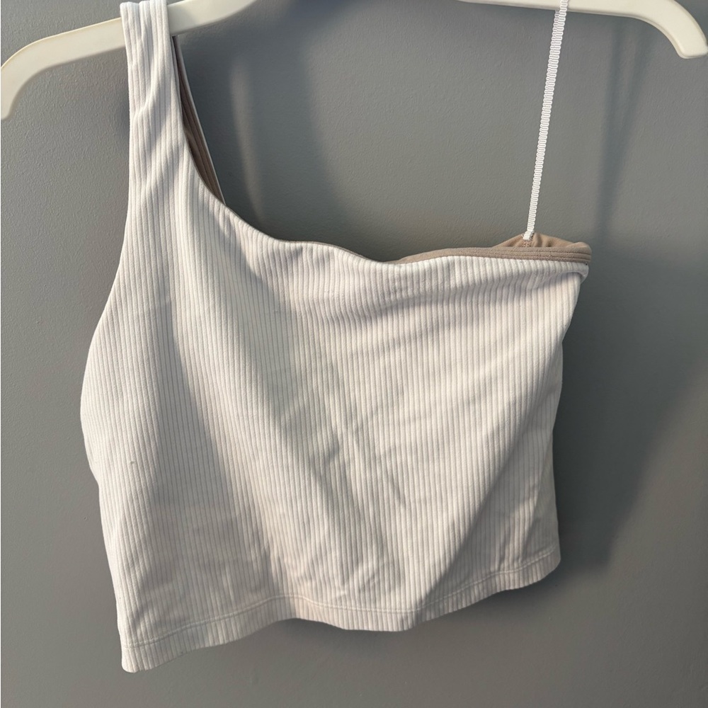 Lululemon Athletica White Ribbed One-Shoulder Tank Top